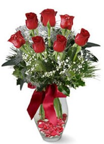  Aksaray internetten çiçek siparişi  7 adet kirmizi gül cam vazo yada mika vazoda