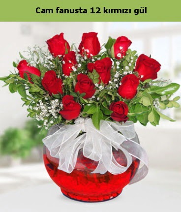 Cam içerisinde 12 adet kırmızı gül  Aksaray internetten çiçek satışı 
