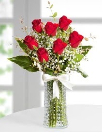 Cam vazoda 7 adet kırmızı gül  Aksaray çiçek , çiçekçi , çiçekçilik 