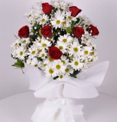 7 adet kırmızı gül ve papatyalar krizantem  Aksaray internetten çiçek satışı 