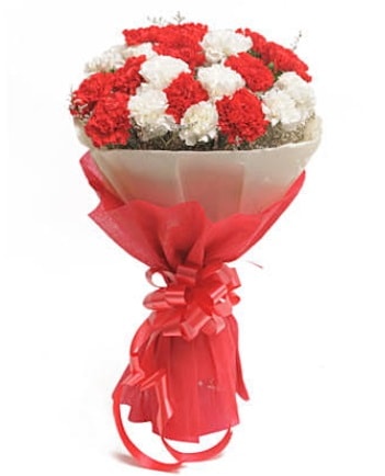 21 adet kırmızı beyaz karanfil buketi  Aksaray çiçek satışı 